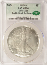 2004 $1 Silver Eagle Double-Struck, 2nd Partial Collar Strike & On-Center CACG MS66