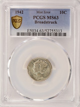 1942 10c Mercury Dime Broadstruck PCGS MS63