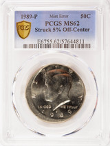 1989-P 50c Kennedy Half 5% Off-Center PCGS MS62 1989-P 50c Kennedy Half 5% Off-Center PCGS MS62
