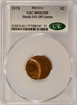 1979 1c Lincoln Cent Struck 50% Off-Center CACG MS62 RB