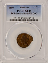 1890 1c Indian Cent Double-Struck, 2nd 95% Off-Center PCGS XF45