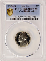 1976-S 5c Proof Jefferson Nickel Cud Die Break PCGS PF69 DCAM 1976-S 5c Proof Jefferson Nickel Cud Die Break PCGS PF69 DCAM