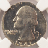 1981-P 25c Washington Quarter Struck on 5c Planchet NGC MS62 1981-P 25c Washington Quarter Struck on 5c Planchet NGC MS62