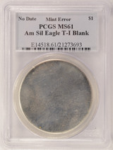 PCGS $1 (1986-2025) American Silver Eagle Type-1 Blank PCGS MS61