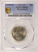 1999-P 5c Jefferson Nickel Broadstruck PCGS MS65