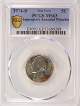 1974-D 5c Jefferson Nickel Improperly Annealed PCGS MS63