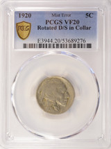 1920 5c Buffalo Nickel Rotated Double-Struck In-Collar PCGS VF20