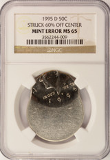 1995-D Kennedy Half Struck 60% Off-Center NGC MS65