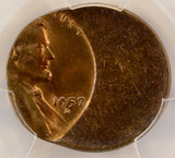 1957-D 1c Wheat Cent Struck 50% Off-Center at K-9 PCGS MS64 RB