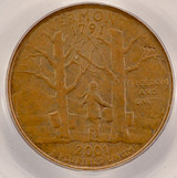 2001-P 25c Vermont Quarter Reverse Missing Clad Layer PCGS MS63 BN