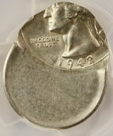 1942-x 25c Washington Quarter Struck 55% Off-Center PCGS MS63