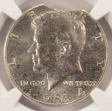 1964 50c Kennedy Half 3% Curved Clip at K-12:30 NGC MS64