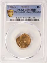 1946-S 1c Wheat Cent 9% Straight Clip PCGS MS64 RB