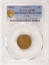 195X 1c Wheat Cent Split Before Strike 1.65g PCGS AU58 BN