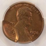 1974-D 1c Lincoln Cent 10% Brockage and Partial Collar PCGS MS63 RB
