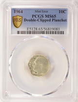 1964 10c Roosevelt Dime Double Clipped PCGS MS65