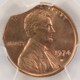 1974-D 1c Lincoln Cent 6% Double Curved Clipped PCGS MS64 Red