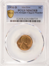 1956-D 1c Wheat Cent 12% Straight Clip PCGS MS62 RB