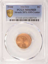 2000 1c Lincoln Cent Struck 20% Off-Center PCGS MS65 Red