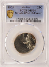 1965 25c Washington Quarter Struck 40% Off-Center PCGS MS64