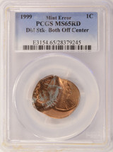 1999 1c Lincoln Cent Double-Struck Both Off-Center PCGS MS65 Red