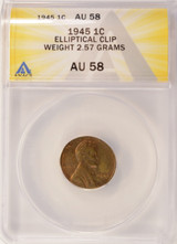 1945 1c Wheat Cent Elliptical Clip 2.57g ANACS AU58 RB