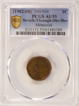 (1982-2008) 1c Lincoln Cent Struck Thru Obv/Rev PCGS AU55