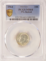 1964 10c Roosevelt Dime 5% Indent PCGS MS64