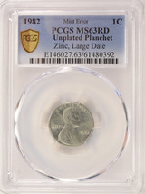 1982 1c Lincoln Cent Unplated Planchet PCGS MS63