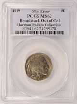 1919 5c Buffalo Nickel Broadstruck PCGS MS62
