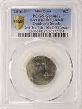 2016-P 5c Jefferson Nickel Quadruple Struck, 2nd-4th Strikes O/C PCGS UNC Details