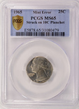 1965 25c Washington Quarter Struck on Dime Planchet PCGS MS65