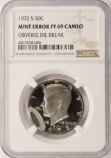 1972-S 50c Proof Kennedy Half Cud Major Die Break NGC PF69 Cameo