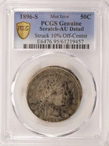 1896-S 50c Barber Half Struck 10% Off-Center PCGS AU Details