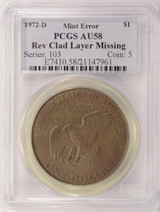 1972-D $1 Ike Dollar Missing Clad Layer Reverse PCGS AU58 Brown