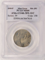 2000-P 25c Massachusetts Quarter Struck 4 Times, 2-4th O/C PCGS MS64