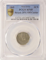 1865 3CN Three Cent Nickel Struck 25% Off-Center PCGS XF45