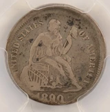 1890 10c Seated Dime Struck 10% Off-Center PCGS VG10