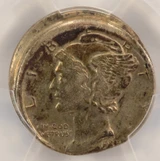 1939-S 10c Mercury Dime Struck 5% Off-Center PCGS AU58
