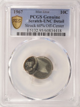 1967 10c Roosevelt Dime Struck 60% Off-Center PCGS UNC Details
