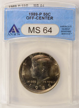1989-P 50c Kennedy Half Struck 7% Off-Center ANACS MS64