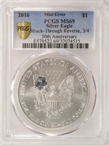 (4 coin set) PCGS $1 2016 Silver Eagle Progression Set Struck Thru Reverse MS68/69