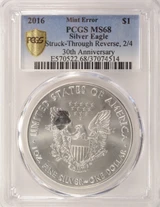 (4 coin set) PCGS $1 2016 Silver Eagle Progression Set Struck Thru Reverse MS68/69