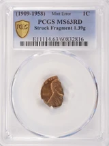 (1909-1958) 1c Wheat Cent Struck Fragment 1.39 Grams PCGS MS63 Red