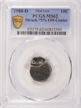 1988-D 10c Roosevelt Dime Struck 75% Off-Center PCGS MS62