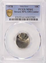 1978 10c Roosevelt Dime Struck 50% Off-Center PCGS MS61
