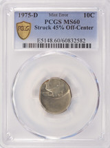 1975-D 10c Roosevelt Dime Struck 45% Off-Center PCGS MS60