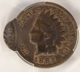 1889 1c Indian Cent Double-Struck, 2nd 90% Off-Center PCGS VF30