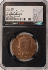 1972 50c Kennedy Half Obverse Missing Clad Layer NGC AU58 RB