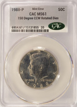 1988-P 50c Kennedy Half 150 Degree Rotated Dies CACG MS61